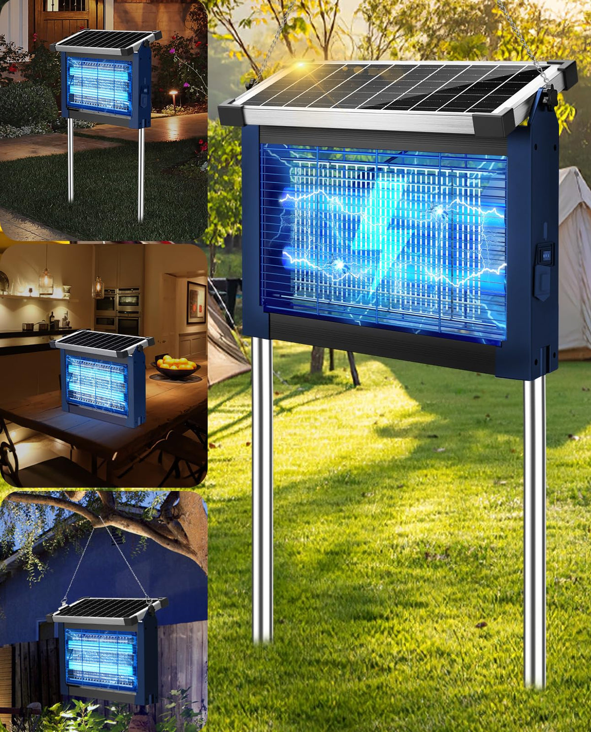 Solar Bug Zapper 4500V, Waterproof Mosquito Zapper Fly Traps Outdoor Patio