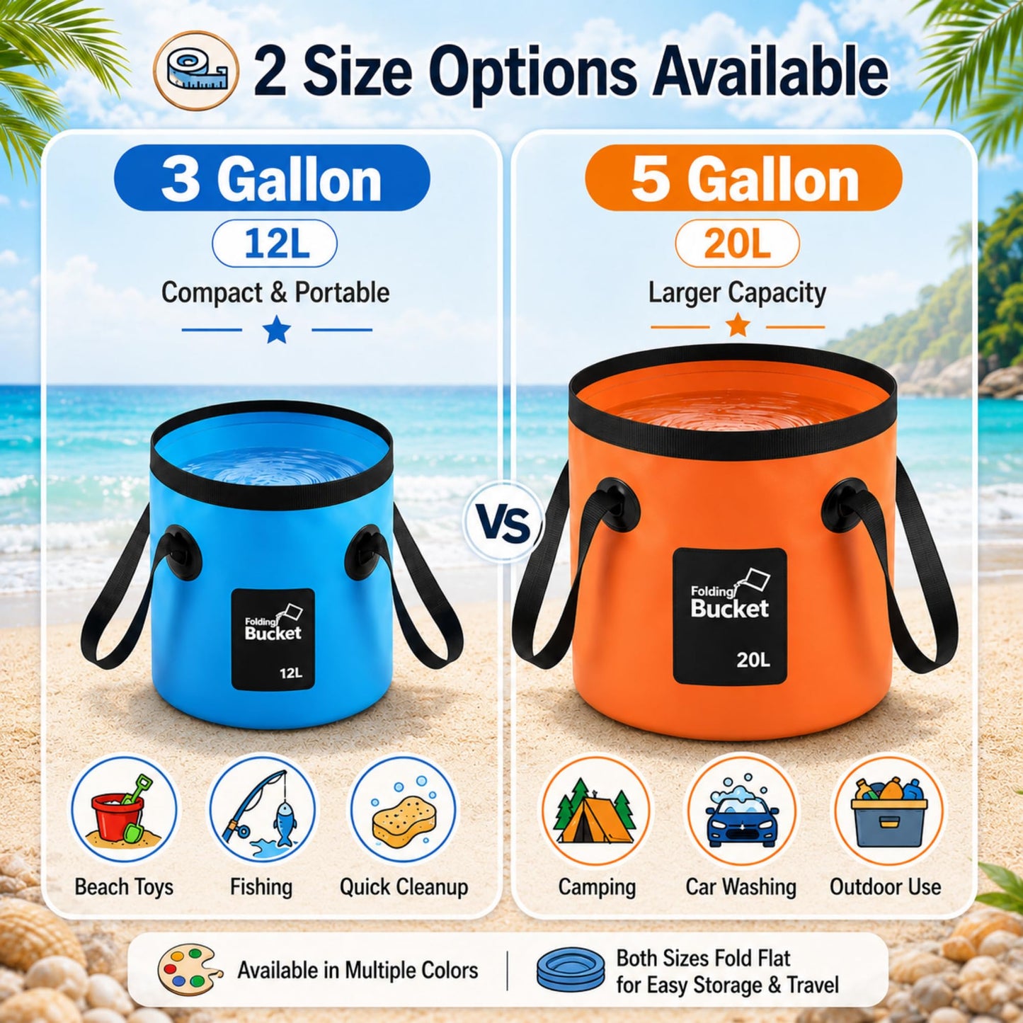 3 Gallon 4 Pack Collapsible Bucket, Foldable Water Bucket with Handles, Portable Camping Buckets for Fishing, Hiking, Cleaning, Outdoor & Travel Use (Multicolor)