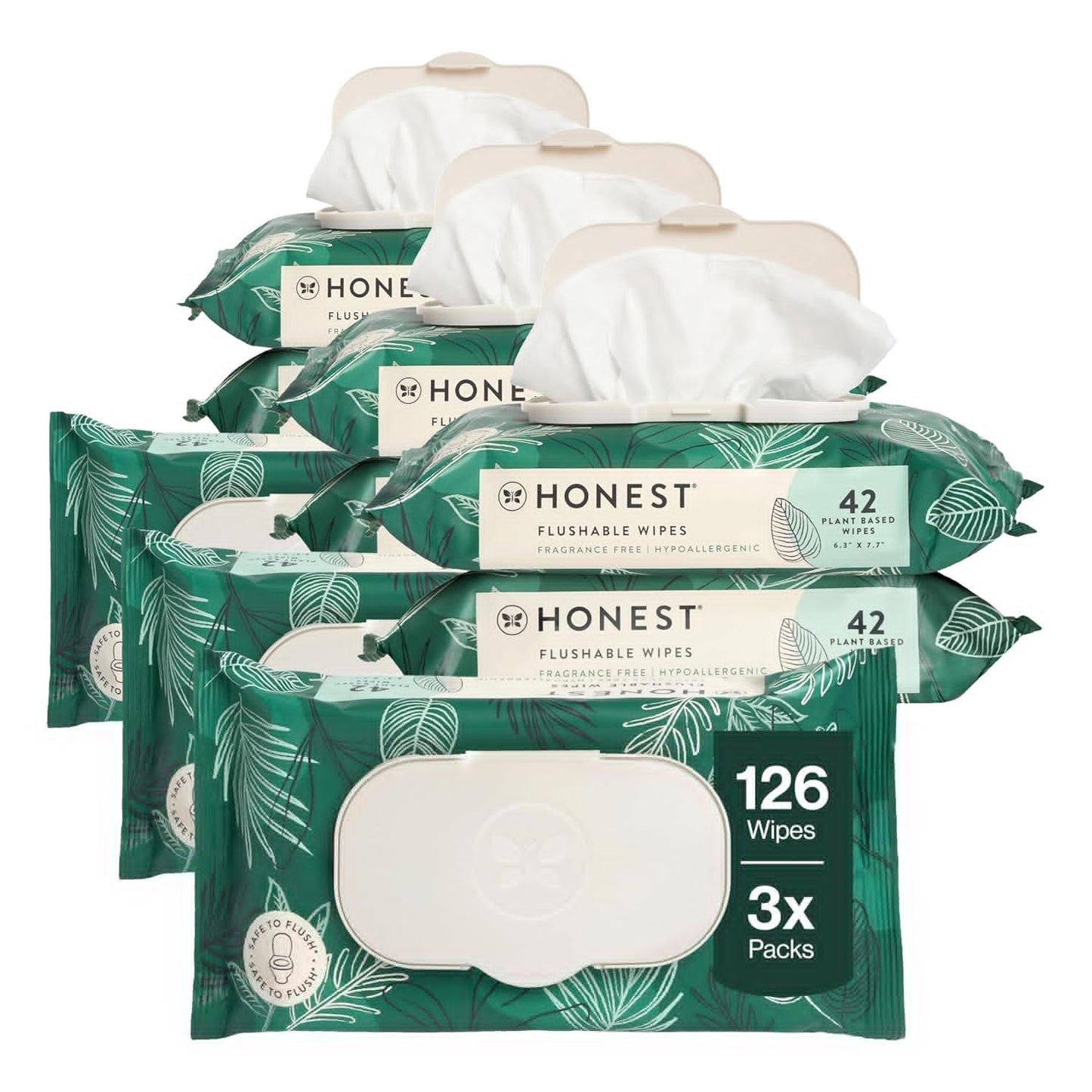 The Honest Company Hypoallergenic Flushable Wipes for Sensitive Skin, Gilded Wings, 42 Count