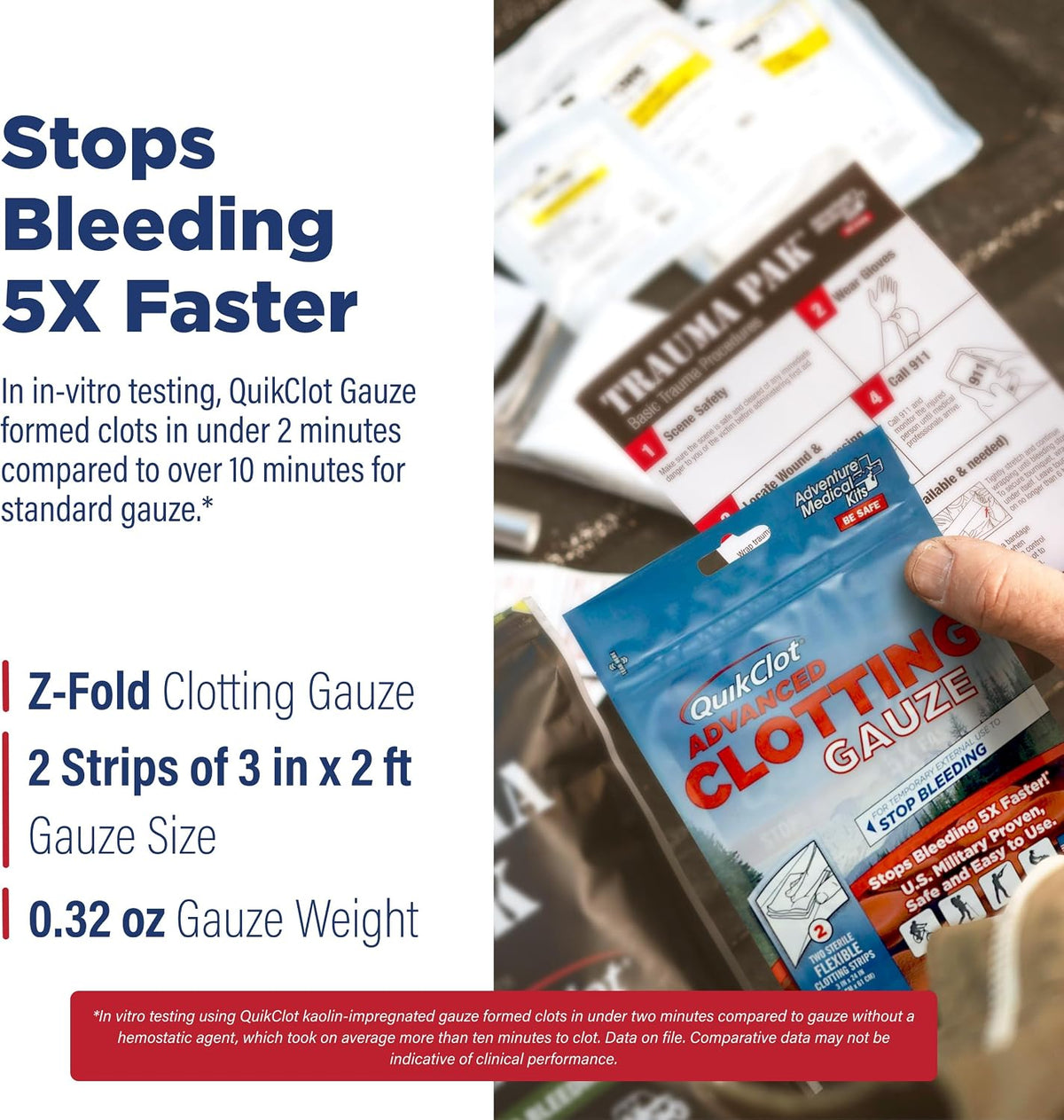 QuikClot Kaolin Clotting Gauze 2', 2 Pack