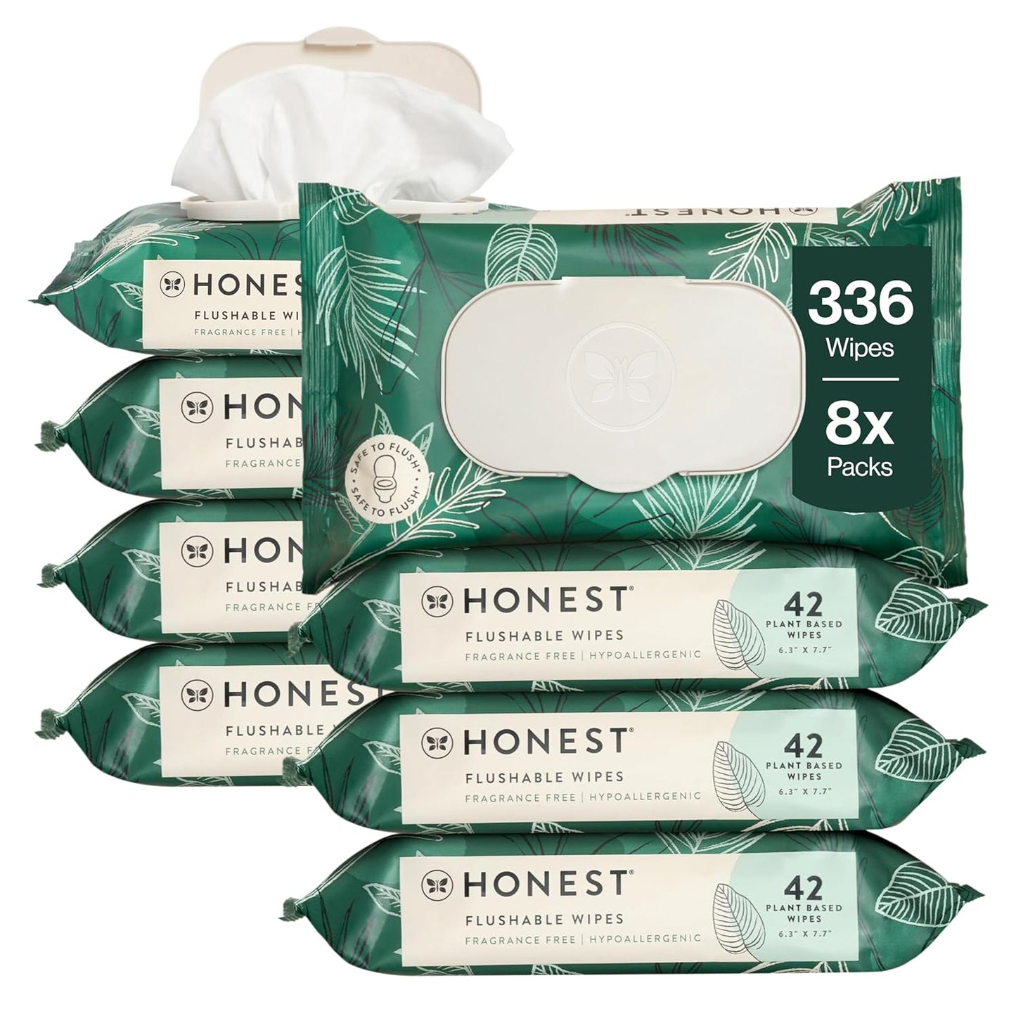 The Honest Company Hypoallergenic Flushable Wipes for Sensitive Skin, Gilded Wings, 42 Count