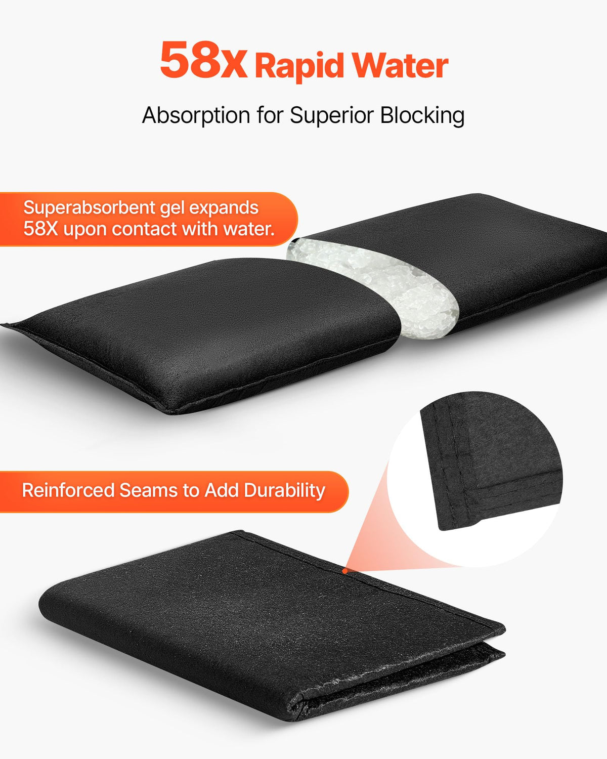 VEVOR Flood Barrier, 10-Pack, 5 × 0.7 ft Water-Activated Sandless Bags with Bucket
