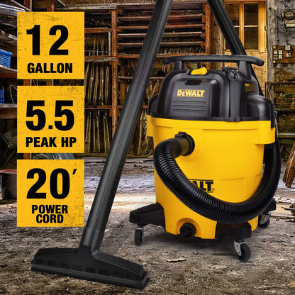 DEWALT DXV05P 5-Gallon Wet/Dry Vac, 4 Peak HP, 1-7/8-Inch Hose, Yellow