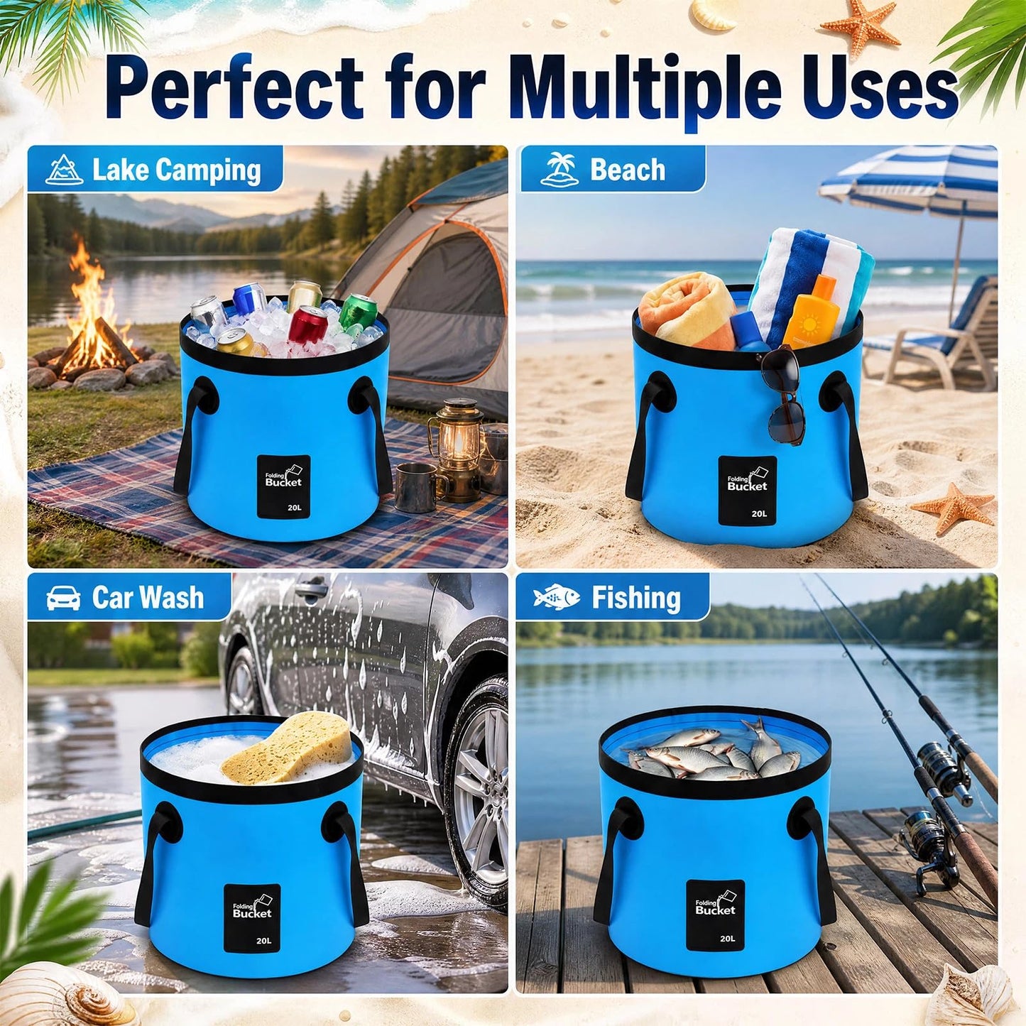 3 Gallon 4 Pack Collapsible Bucket, Foldable Water Bucket with Handles, Portable Camping Buckets for Fishing, Hiking, Cleaning, Outdoor & Travel Use (Multicolor)