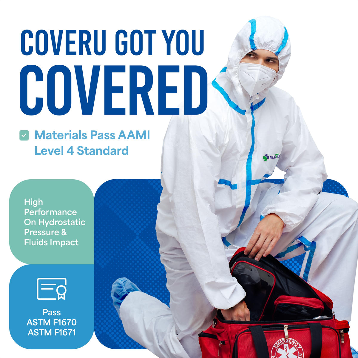 Medtecs Disposable Coverall Suits, Medical Protective PPE, 6 Sizes