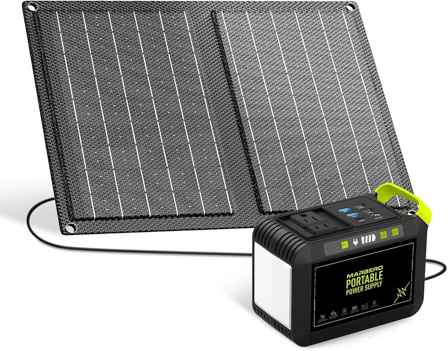 MARBERO Portable Power Station 88Wh Camping Lithium Battery Solar Generator Fast Charging with AC Outlet 120W Peak Power Bank(Solar Panel Optional) for Home Backup Outdoor Emergency RV Van Hunting