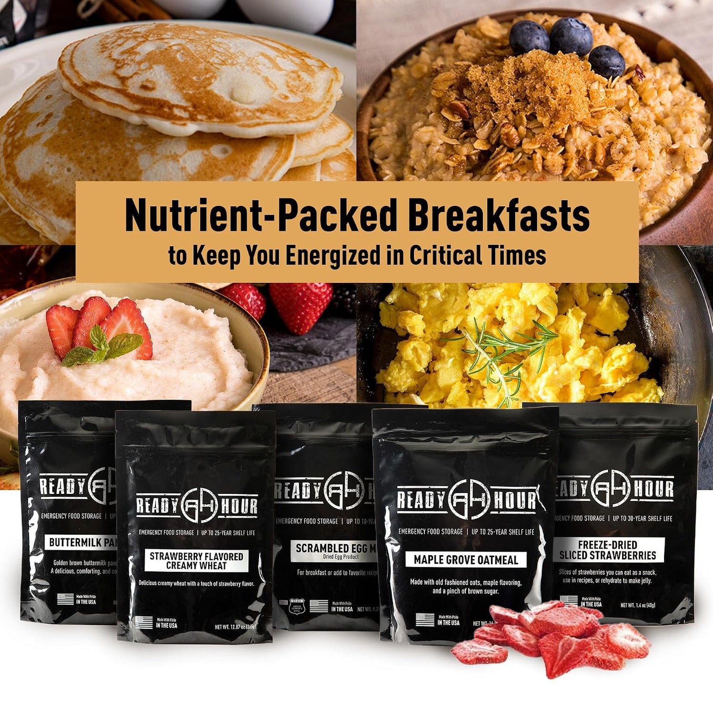 Ready Hour Breakfast Bucket (128 Servings), Emergency Food Supply, Emergency Food Kit, 25-Year Shelf Life Food, Survival Food Buckets, Long-Lasting Food Supply, Flood-Safe Container