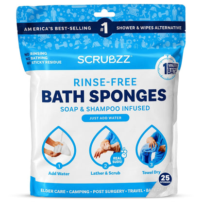 Scrubzz No-Rinse Bathing Wipes, 25 per Pack