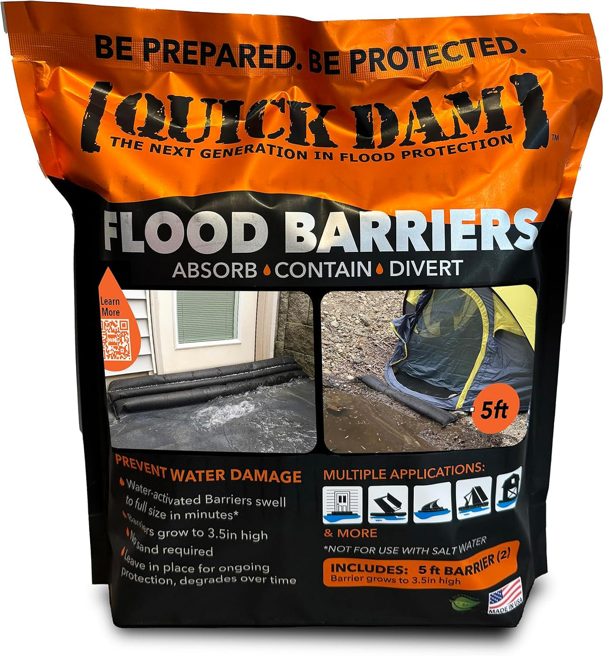 Quick Dam Water Activated 5ft Flood Barrier, Pack of 2