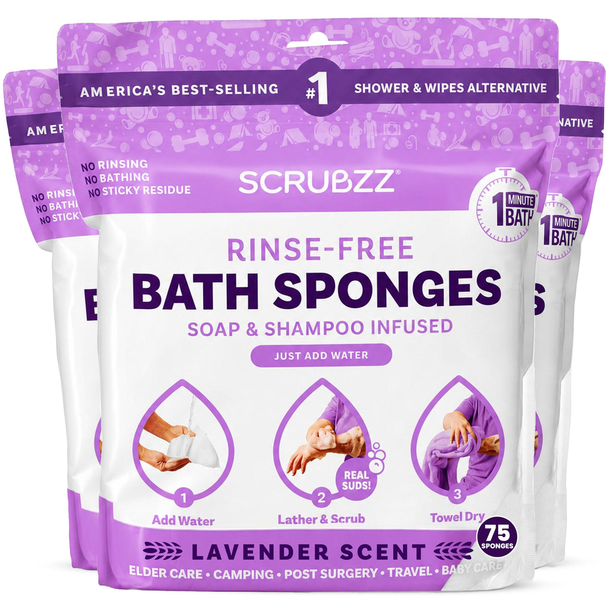 Scrubzz No-Rinse Bathing Wipes, 25 per Pack