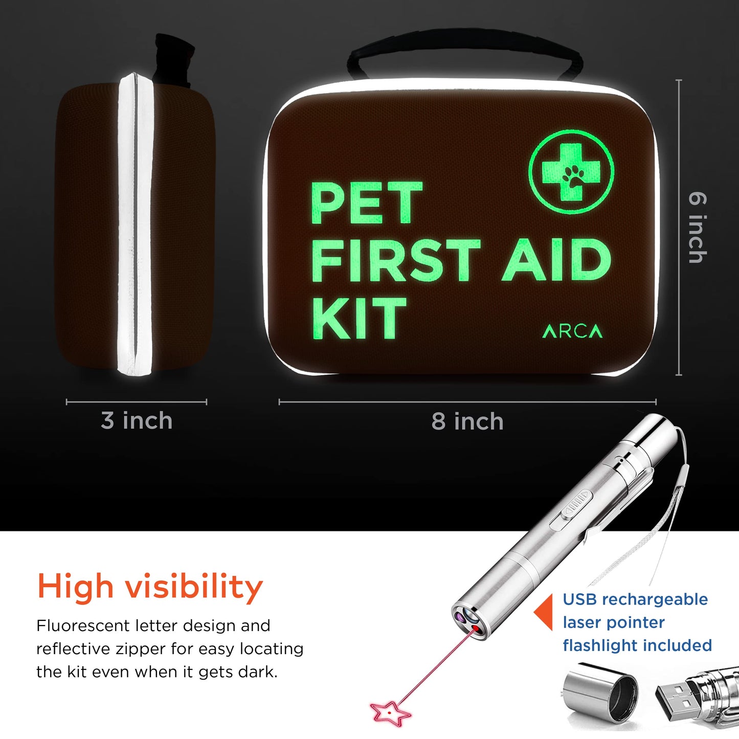 ARCA PET Cat & Dog First Aid Kit for Car - Pet Emergency Kit for Home Office Travel – Dog Camping Essentials with Digital Thermometer, Muzzle & Mini First Aid Pouch