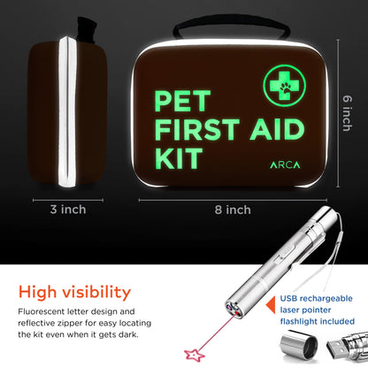 ARCA PET Cat & Dog First Aid Kit for Car - Pet Emergency Kit for Home Office Travel – Dog Camping Essentials with Digital Thermometer, Muzzle & Mini First Aid Pouch