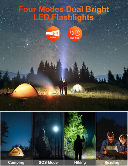 MINRISE Solar Power Bank 40000mAh, Portable Charger PD 20W Fast Charging Solar Charger Power Bank Built in 4 Cables and USB-C in/Output, Camping Essentials External Battery Pack with Flashlights
