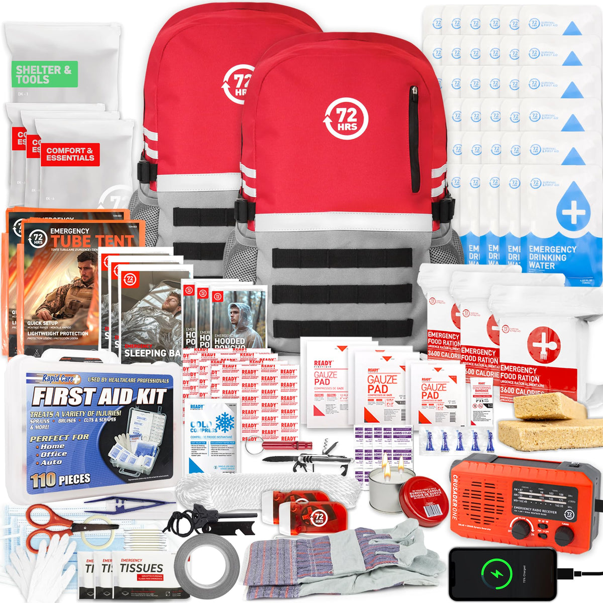 72 HRS Deluxe 72-Hour Emergency Survival Kit, Bag, First Aid, Water & Food