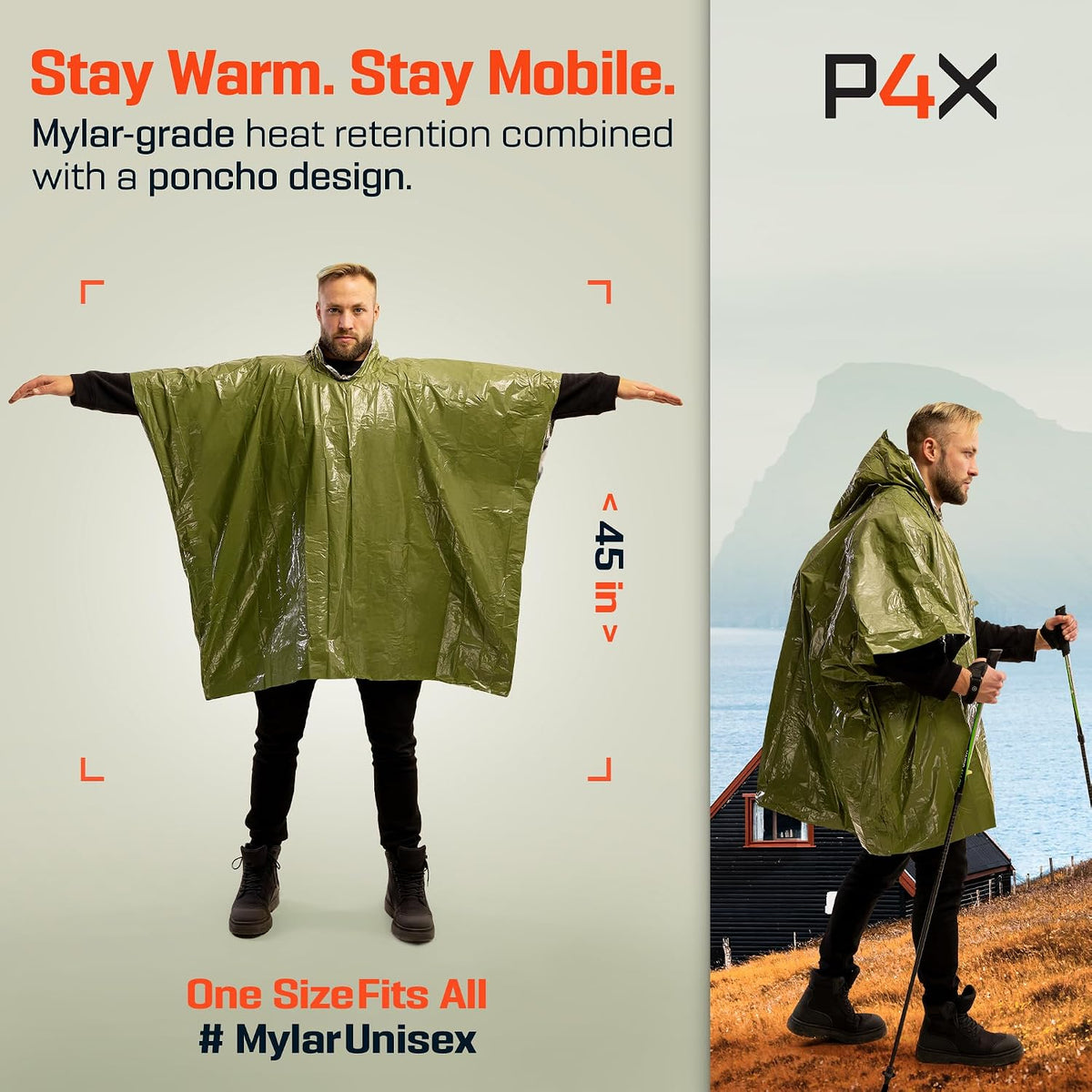 PREPARED4X Hooded Emergency Mylar Poncho