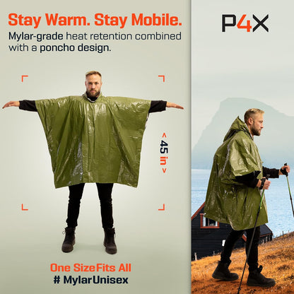 PREPARED4X Hooded Emergency Mylar Poncho