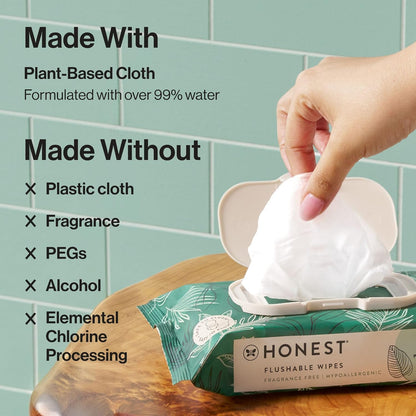 The Honest Company Hypoallergenic Flushable Wipes for Sensitive Skin, Gilded Wings, 42 Count