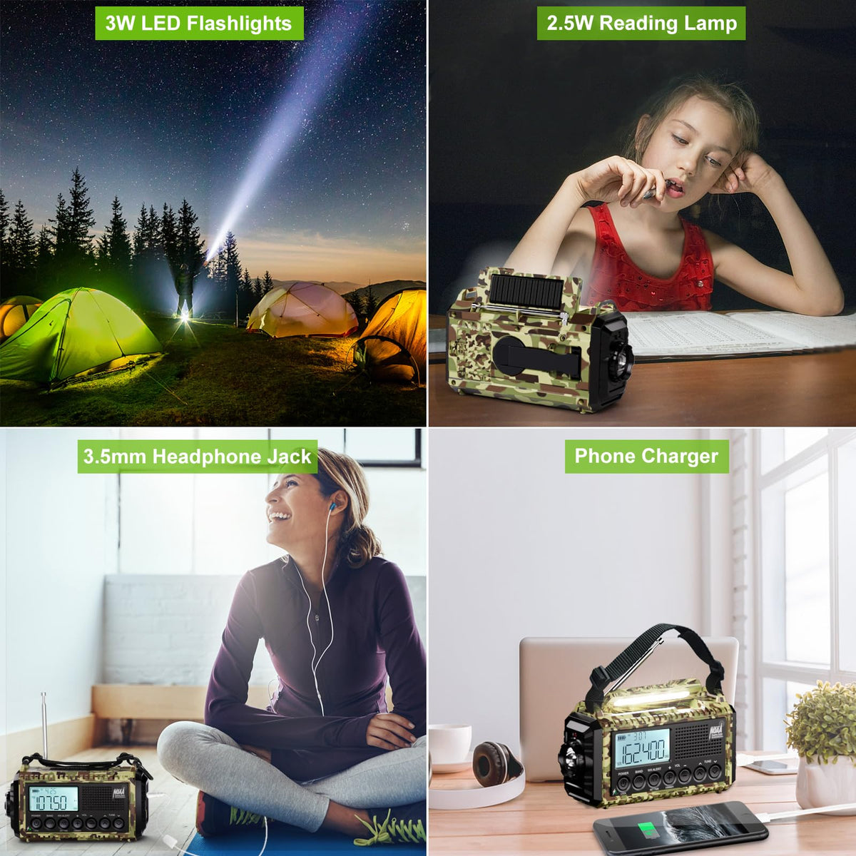 Raynic Emergency Radio, 5000mAh, Solar Hand-Crank AM/FM/SW/NOAA, Charger & Flashlight