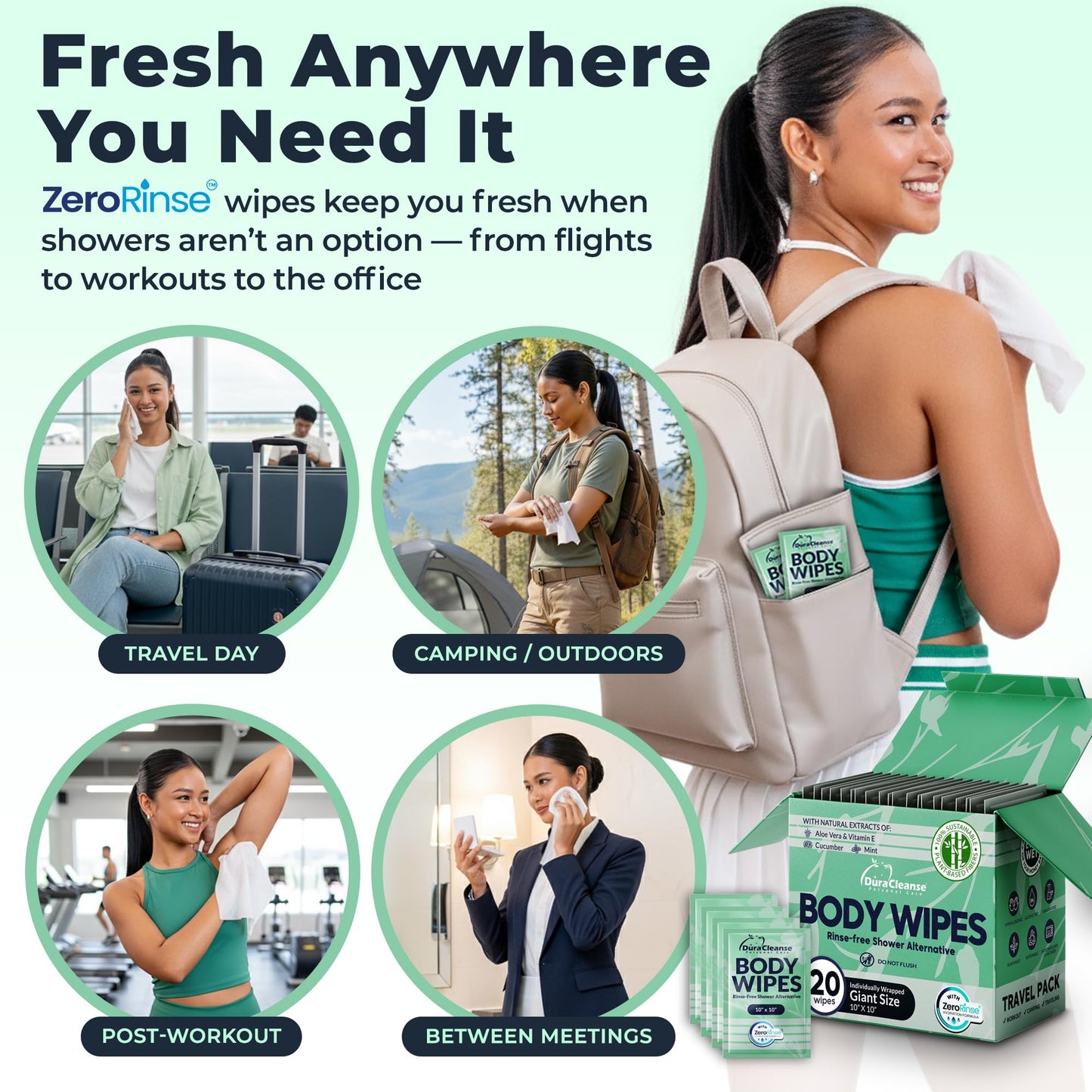 XL Body Wipes for Adults Bathing – 50 Ct + 4 Travel Shower Wipes 10 x 11.5" Thick Cleansing No Rinse Bath Wash Sheets for Elderly, Incontinence, Men & Women, Camping Essentials Disposable Washcloths