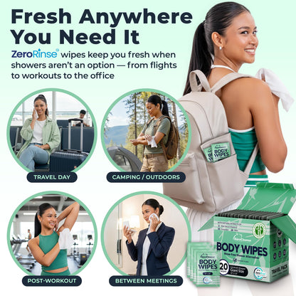 XL Body Wipes for Adults Bathing – 50 Ct + 4 Travel Shower Wipes 10 x 11.5" Thick Cleansing No Rinse Bath Wash Sheets for Elderly, Incontinence, Men & Women, Camping Essentials Disposable Washcloths