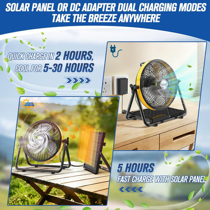 16" Solar Powered Fan with 20W Detachable Solar Panel, Black
