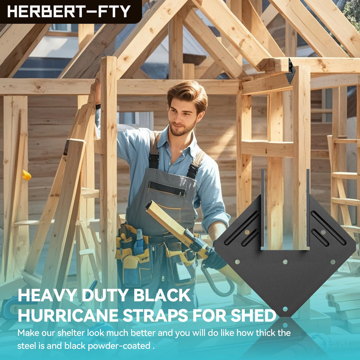 10 PCS Heavy Duty Black Hurricane Ties for Rafters,13 Gauge Thickness 2.2mm