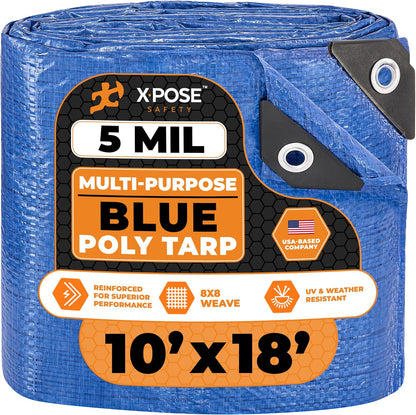 Better Blue Poly Tarp, 10 × 18 ft, 5 mil Polyethylene Protective Cover