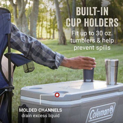 Coleman Classic Series Insulated Portable Rolling Cooler with Wheels, Leak-Resistant Outdoor Hard Cooler Keeps Ice up to 5 Days, 100-Quart
