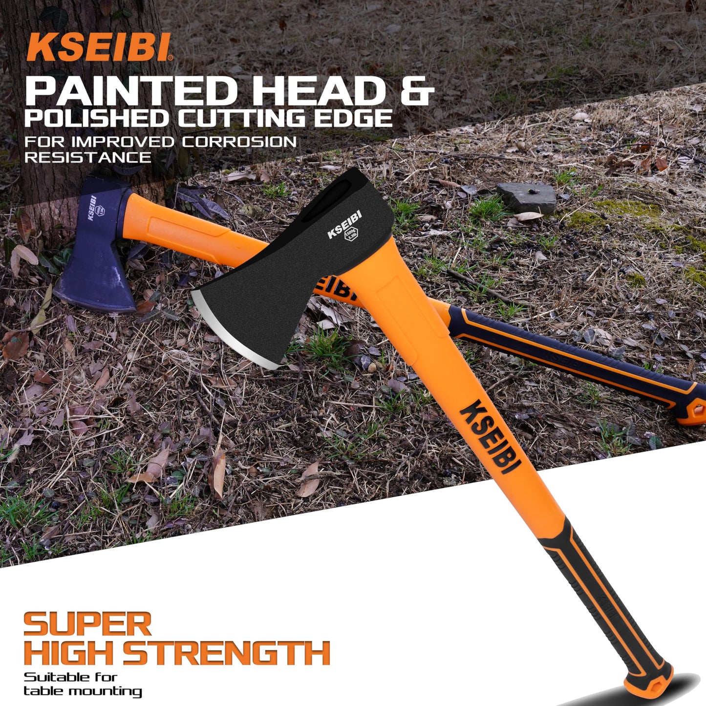 KSEIBI Wood Axe, Small Outdoor Camp Hatchet for Splitting and Kindling Wood, Forged Steel Blade with Anti-Slip and Shock Reduction Handle Great Throwing Axes and Hatchets (Modern)
