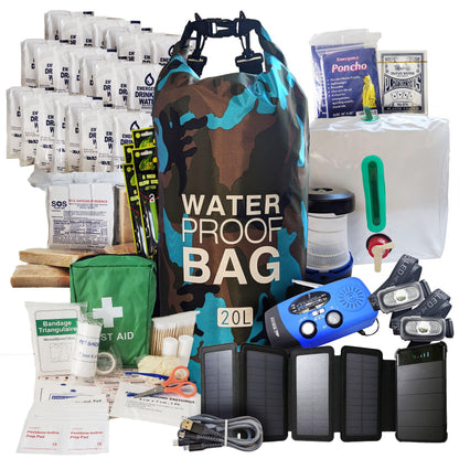 Pre-Packed Hurricane Kit - Comprehensive Hurricane Preparedness Items - Essential Hurricane Supplies - Complete Hurricane Supply List in a Waterproof Bag for 2 People