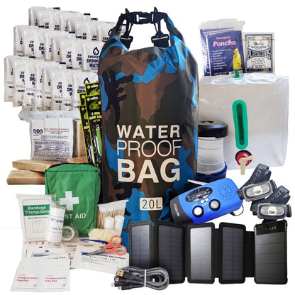 Pre-Packed Hurricane Kit - Comprehensive Hurricane Preparedness Items - Essential Hurricane Supplies - Complete Hurricane Supply List in a Waterproof Bag for 2 People