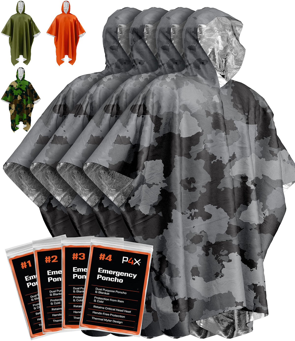 PREPARED4X Hooded Emergency Mylar Poncho