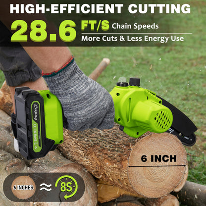 CEEPUY Mini Chainsaw Cordless,6 Inch Portable Electric Chainsaw with Automatic Oiler/Security Lock/Battery Powered Small Handheld Saw for Trees Branches Trimming,Wood Cutting, Gifts for Men Women