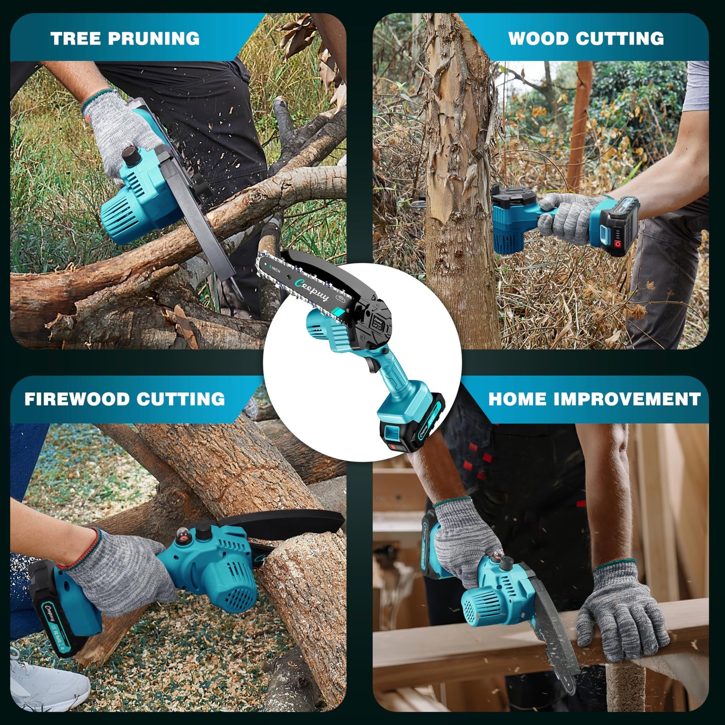 CEEPUY Mini Chainsaw Cordless,6 Inch Portable Electric Chainsaw with Automatic Oiler/Security Lock/Battery Powered Small Handheld Saw for Trees Branches Trimming,Wood Cutting, Gifts for Men Women