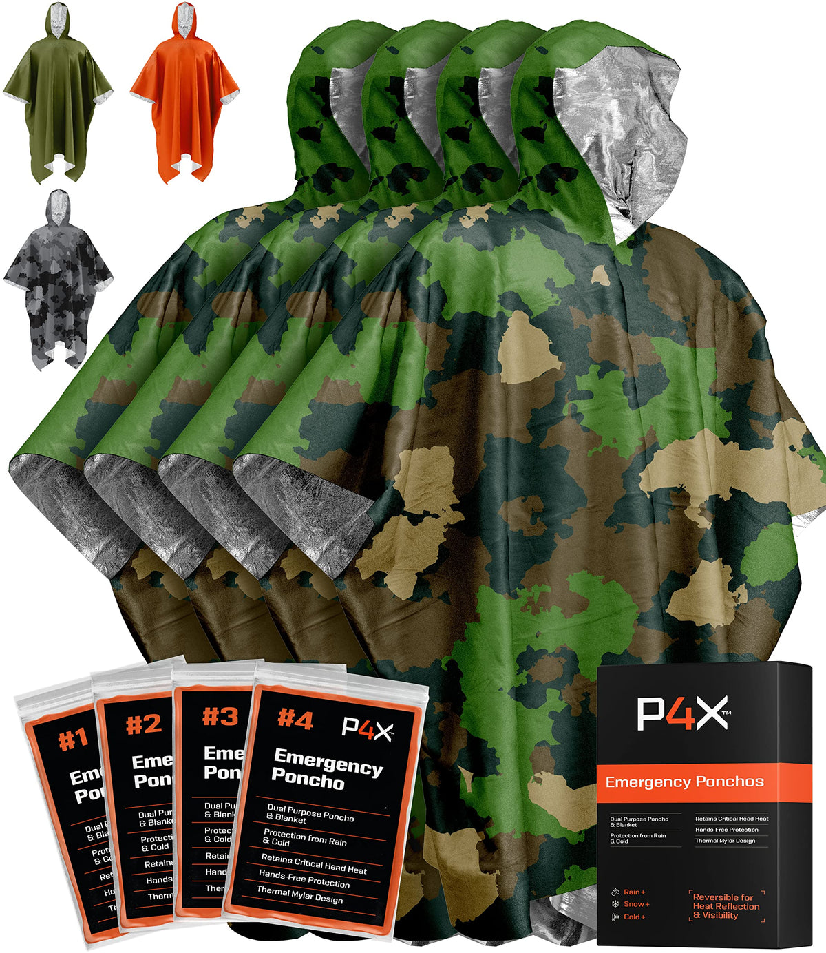 PREPARED4X Hooded Emergency Mylar Poncho
