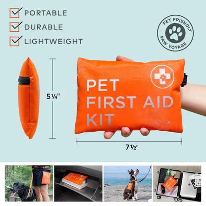 ARCA PET Cat & Dog First Aid Kit for Car - Pet Emergency Kit for Home Office Travel – Dog Camping Essentials with Digital Thermometer, Muzzle & Mini First Aid Pouch
