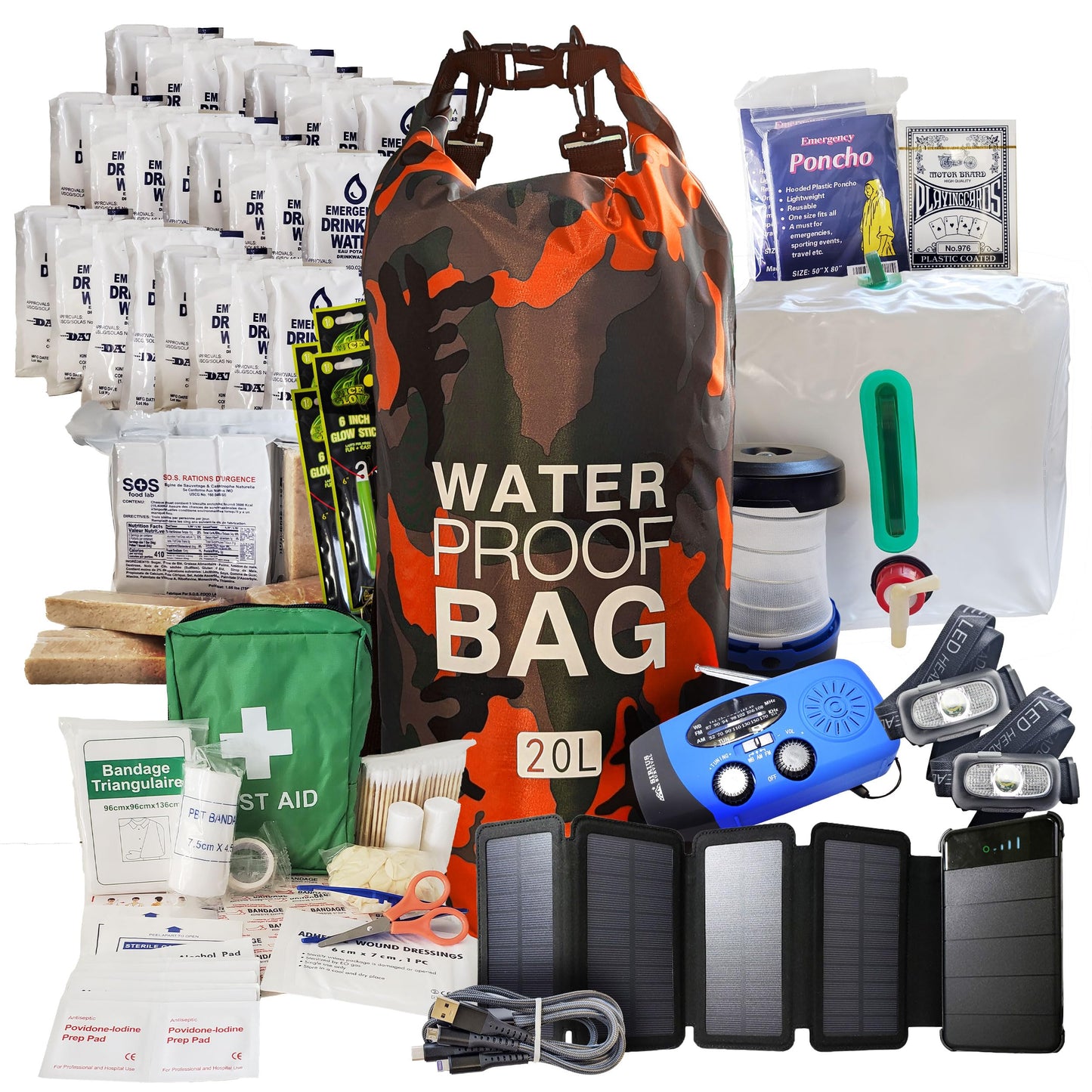 Pre-Packed Hurricane Kit - Comprehensive Hurricane Preparedness Items - Essential Hurricane Supplies - Complete Hurricane Supply List in a Waterproof Bag for 2 People