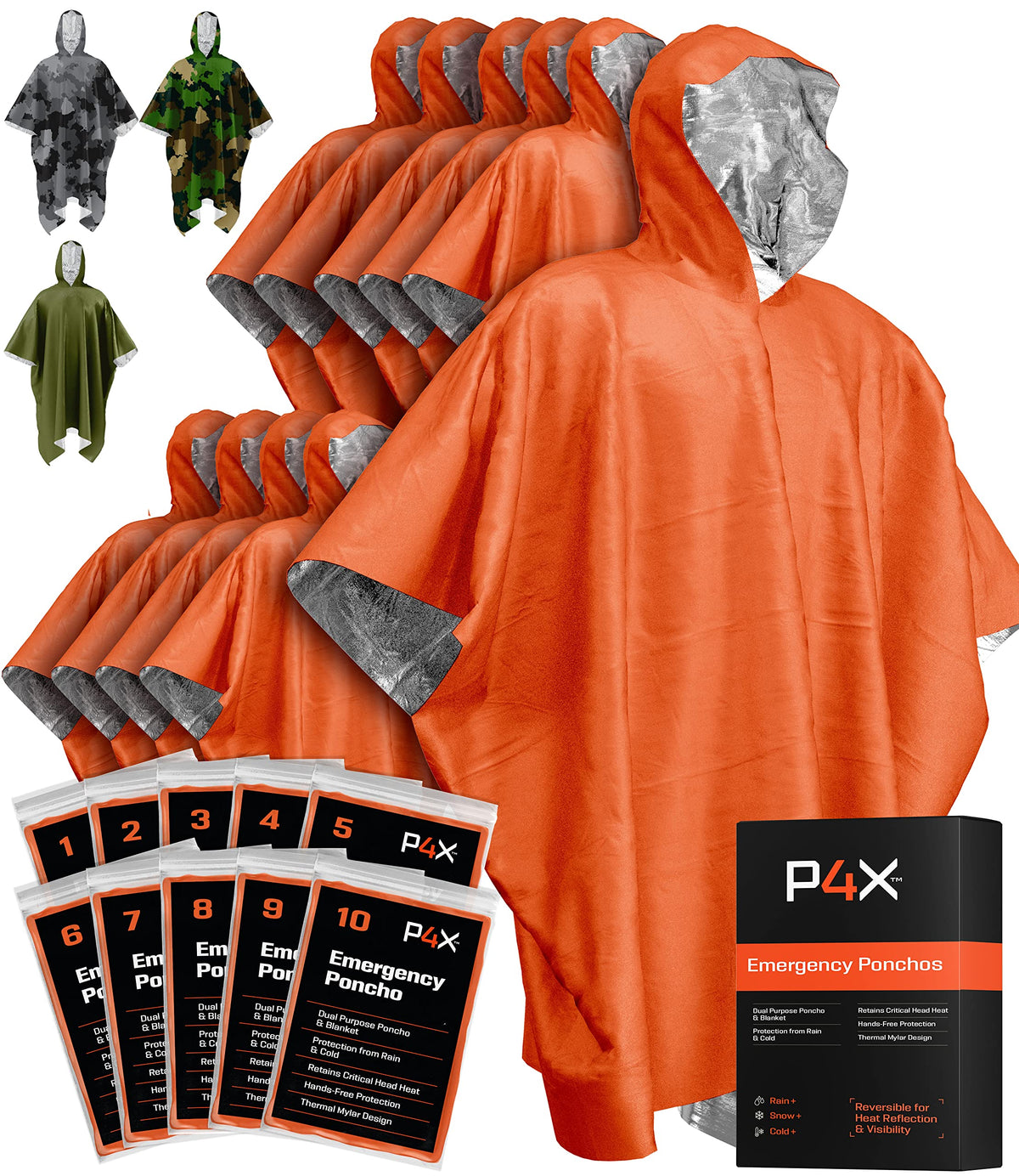 PREPARED4X Hooded Emergency Mylar Poncho