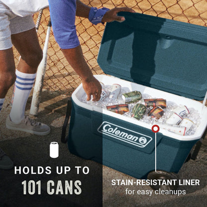 Coleman Classic Series Insulated Portable Rolling Cooler with Wheels, Leak-Resistant Outdoor Hard Cooler Keeps Ice up to 5 Days, 100-Quart