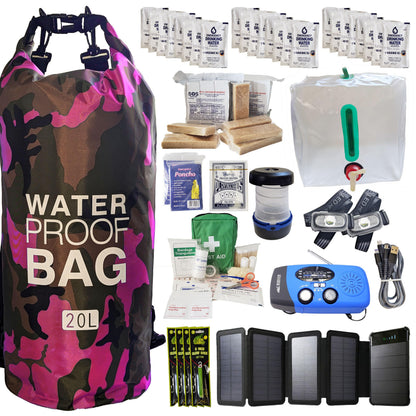 Pre-Packed Hurricane Kit - Comprehensive Hurricane Preparedness Items - Essential Hurricane Supplies - Complete Hurricane Supply List in a Waterproof Bag for 2 People