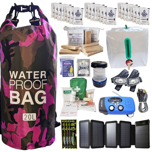Pre-Packed Hurricane Kit - Comprehensive Hurricane Preparedness Items - Essential Hurricane Supplies - Complete Hurricane Supply List in a Waterproof Bag for 2 People