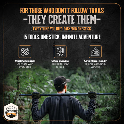 Prime Adventure 15-in-1 Collapsible Hiking Staff, 8 Tubes