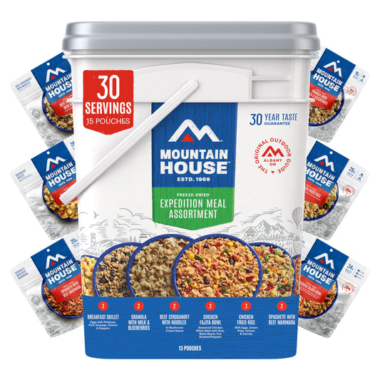 Mountain House Emergency Meal Assortment Kits, Freeze-Dried Survival Food Kit for Disaster Preparedness & Long-Term Storage, 30-Year Shelf Life