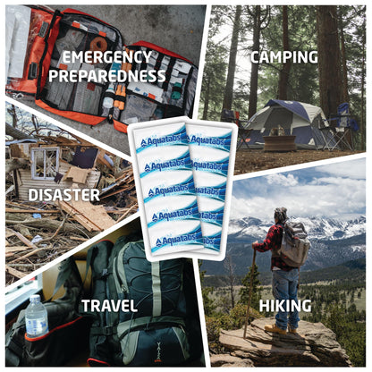 Aquatabs Water Purification Tablets (397mg, 100 Pack). Water Filtration System for Camping, Boating, Emergency Water, Survival Kit, and Marine. Easy-to-Use Water Purifier Treatment.