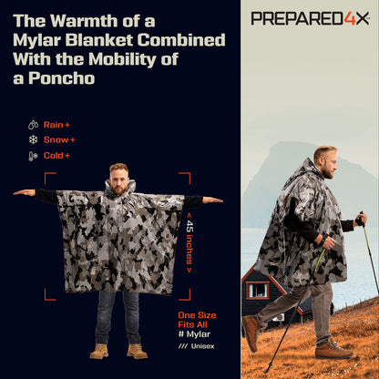 PREPARED4X Hooded Emergency Mylar Poncho