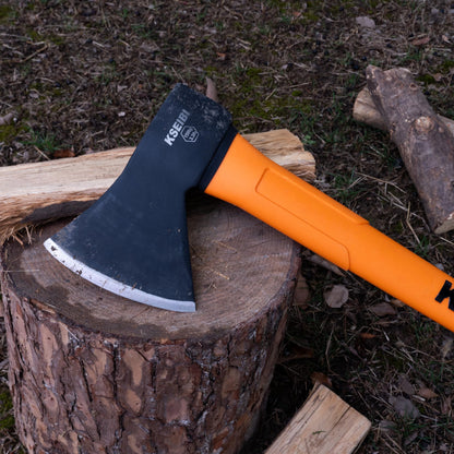 KSEIBI Wood Axe, Small Outdoor Camp Hatchet for Splitting and Kindling Wood, Forged Steel Blade with Anti-Slip and Shock Reduction Handle Great Throwing Axes and Hatchets (Modern)