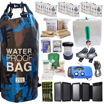 Pre-Packed Hurricane Kit - Comprehensive Hurricane Preparedness Items - Essential Hurricane Supplies - Complete Hurricane Supply List in a Waterproof Bag for 2 People