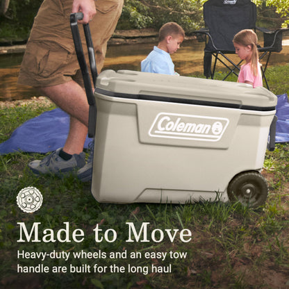 Coleman Classic Series Insulated Portable Rolling Cooler with Wheels, Leak-Resistant Outdoor Hard Cooler Keeps Ice up to 5 Days, 100-Quart