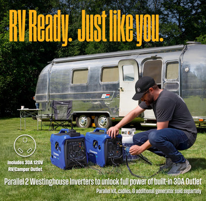 Westinghouse 2550 Peak Watt Super Quiet & Lightweight Portable Inverter Generator, RV Ready 30A Outlet, Gas Powered, Parallel Capable, Long Run Time,Blue
