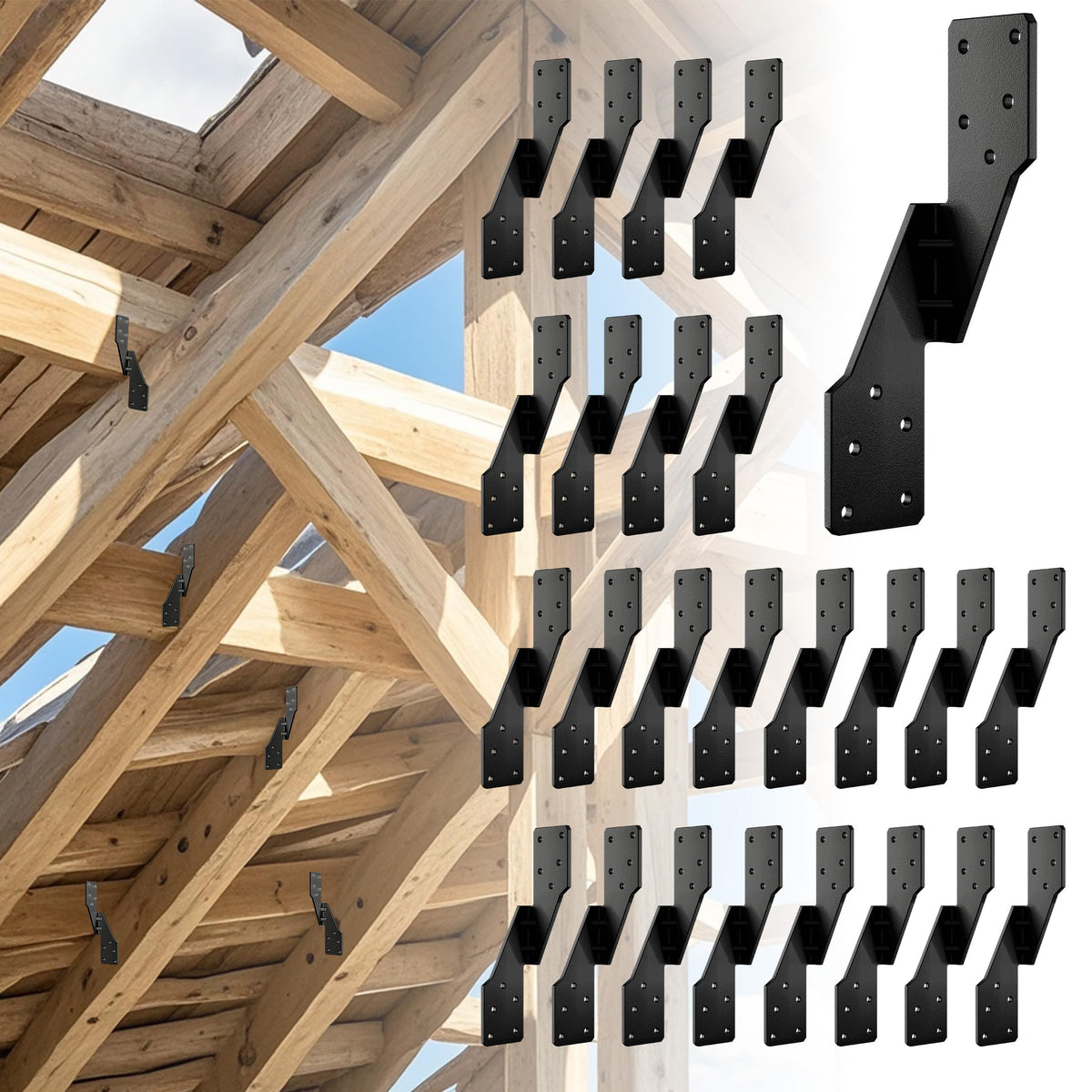 10 PCS Heavy Duty Black Hurricane Ties for Rafters,13 Gauge Thickness 2.2mm